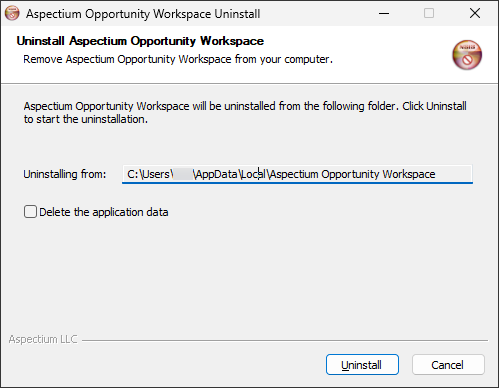Uninstall prompt with Delete the application data unchecked.