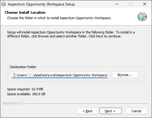 Choose Install Location screen with the default folder selected.