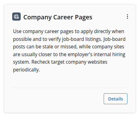 Screenshot of an Opportunity Workspace sourcing channel card for tracking job boards and other search sources.